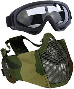 Aoutacc Airsoft Mesh Mask, Half Face Mesh Masks with Ear Protection and Tactical Goggles Set for CS/Hunting/Paintball/Shooting, Camo