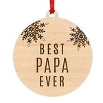 Andaz Press Round Laser Engraved Wood Christmas Ornament, Best Papa Ever, Snowflakes, 1-Pack, Includes Ribbon and Gift Bag, Father's Day Birthday Present Gift Ideas