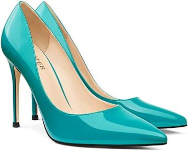 COLETER Women's 4 Inch Pumps Pointy Toe Wedding Dress Shoes Slip on Stiletto Pumps, Teal, 7.5 US