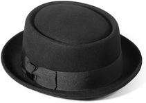 Pork Pie Hats for Men/Women, 100% Wool Felt Hat Stout Porkpie Breaking Bad Hat Flat Top Fedora Hats Boater Derby Crushable, Black+black, Large