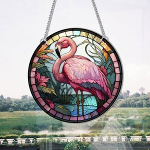 HOTIYOK Pink Flamingo Acrylic Window Hangings Nature Stained Window & Wall Decor with Chain for Indoor/Outdoor, Ideal Housewarming Gift, Home Decor for Grandma Wife Teacher Animal Lover