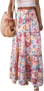 Happy Sailed Boho Skirts for Women Summer High Elastic Waisted Floral Printed Pleated A Line Flowy Long Maxi Skirt Beach Vacation Outfits Trendy 2025 Yellow Medium