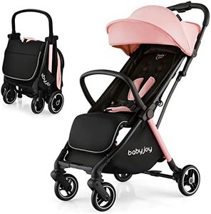 BABY JOY Lightweight Baby Stroller, Compact Travel Stroller for Airplane with Adjustable Backrest & Canopy, Storage Basket, Self Standing Gravity Fold, Aluminium Frame for Infant Toddler (Pink)
