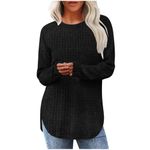 Returns for Sale Liquidation Knit Tops for Women Loose Fit Dressy Crew Neck Sweater Tunic 2034 Casual T Shirt Pullover High Low Curved Hem Blouse(Black X-Large)