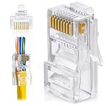 FEDUS 50 Pcs RJ45 Cat6 Pass Through Connector RJ45 Ends, Cat5, Cat5e, Cat6 8P8C RJ45 Connector, Ethernet Cable Crimp Connectors UTP Network Plug Solid Wire and Standard Cable, LAN Crimp Module Plugs