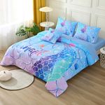 Keyroal 6Pcs Meimaid Tail Comforter Set with Sheets for Teens Girls Kids, Colorful Oceans Themed Bed in a Bag Twin Size, Blue 3D Sparkly Bedroom Decor Bedding Set