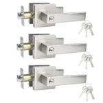 Comfhouse Straight Style Door Lever, Keyed-Alike Entry Function Door Handle, Exterior Interior Entry Lock with Keys, Satin Nickel Door Handleset, Left & Right Handed, 3 Pack