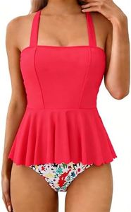 DaiLiWei Tankini Swimsuit for Women 2 Piece Modest Bandeau Bathing Suit High Waisted Cute Bikini Set Tummy Control Plus Size