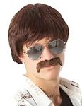 ALLAURA - 60s 70s Mens Costume Wig Short Brown Wigs + Mustache Sonny Hippie 60s Singer TV Star Cop Detective Costume - Sonny Bono Costume for Men