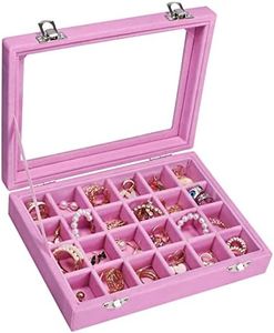 Vicoter Velvet Jewelry Box 24 Grid Jewelry Ring Display Organiser Box Tray Holder Earrings Storage Case for Girls Wife Mom Women (Pink)