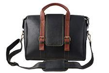 Mysa Black Vegan Leather Slim Vintage Messenger Crossbody Satchel Shoulder Laptop Briefcase Sleeve Bags with Adjustable Strap for Office Work School Travel Fits 14" Laptop Tablet for Men Women