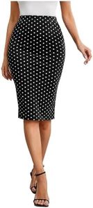 Floerns Women's Plaid Print High Waist Knee Length Bodycon Pencil Skirt Black Polka Dots XX-Large