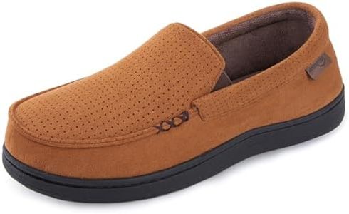 HomeTop Men's Classic Moccasin Slippers Comfy Memory Foam Indoor House Shoes Espresso Tan,8 US