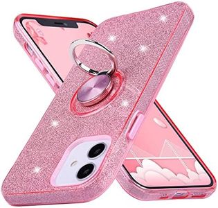 Wisdompro Case for iPhone 12 Mini, Cute Glitter Bling Sparkle Protective Case with Ring Kickstand, Women Girls Phone Case for 5.4 Inch Apple iPhone 12 Mini - Pink