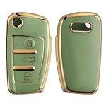 kwmobile Key Cover Compatible with Audi 3 Button Flip Key Key Cover - Car Key Fob Case Protector - Green/Gold