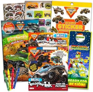 Monster Jam Ultimate Coloring Book Set for Kids ~ Activity Bundle with Monster Jam Imagine Ink, Mini Coloring Book, 100+ Stickers, Door Hanger and More (Monster Jam Party Favors)