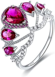 Merthus Rhodium Plated 925 Sterling Silver Crown Ring | Simulated Ruby Princess Tiara Ring for Women Size 7