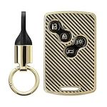 kwmobile Key Case Compatible with Renault 4 Button Car Key (only Keyless Go) Key Fob Cover - Metallic Carbon Fiber Gold/Black