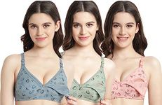 ZARED Women's Cotton Non-Padded Wire-Free Printed Maternity Bra Pack of 3 (36, Blue::Green::Pink)