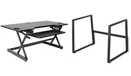 Rocelco 46" Large Height Adjustable Standing Desk BUNDLE - Quick Sit Stand Up Dual Monitor Riser - Gas Spring Assist Computer Workstation - Retractable Keyboard Tray - Black (R DADRB-46-FS)