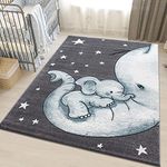 Kids Rug Blue Grey Animal Nursery Rugs Elephant SOFT Woven Childrens Bedroom Carpet Baby Play Mat Unisex (Blue Grey White Elephant, 80x150cm (2'6"x5'0"))