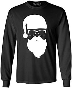 shop4ever Hipster Santa with Sunglasses Christmas Long Sleeve Shirt Small Black