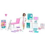 Barbie You Can Be Anything Doll, Fast Cast Clinic Playset with Brunette Barbie Doll, Press Dough for Cast and Bandage Wrap, 30 Doll Accessories, Toys for Ages 3 and Up, One Doll, HFT68