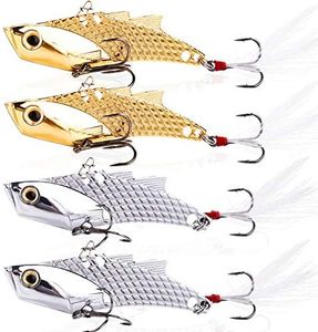 YONGZHI Fishing Lures Metal VIB Hard Spinner Blade Baits with Feathers Treble Hooks for Bass Walleyes Trout Fishing Spoons (Silver and Gold)