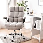 POWERSTONE Ergonomic Office Chair Big and Tall High-Back Executive Computer Desk Chair Upholstered Comfortable Swivel Home Office Chair with Flip-up Armrest Adjustable Tilt Angle 300 LBS, Beige