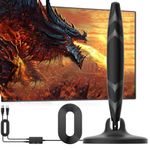 Digital Indoor TV Aerial for Smart TV and Older,650+ Miles Range TV Ariels Indoor with Signal Booster,180° degree rotation HDTV Aerial for Local Channels HD 4K 1080P & 16.4ft Cable (Black)