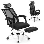 COSTWAY Mesh Office Chair, Ergonomic Swivel Computer Desk Chair with Retractable Footrest, Adjustable Headrest and Padded Armrest, High Back Recliner Task Executive Chair for Home Office, Black