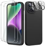 JETech 5 in 1 Silicone Case for iPhone 14 6.1-Inch, with 2-Pack Screen Protector and 2-Pack Camera Lens Protector, Full Coverage Tempered Glass Film, Shockproof Phone Cover (Black)