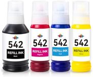 SANUNE 542 Refill Ink Bottle Replacement for Epson 542 Ink Refill Bottles 4 Pack Pigment Ink for EcoTank ET-5800 ET-5850 ET-5880 ET-16600 ET-16650 ST-C8000 Printer (1 Black/Cyan/Magenta/Yellow)