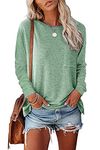 SMENG Womens Tops Pretty Green Shirt Solid Color Long Sleeved Ladies Tops Size 18 Baseball Jersey T Shirts Womens Outdoor Walking Tops Pea Green Size XL(UK18-20)