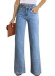 Astylish Baggy Blue Jeans Women Wide Leg Jeans for Women Straight Leg Cargo Jeans Baggy Women Stretchy Streetwear Boyfriend Y2K Pants Crossover Waisted Relaxed Fit Jeans, Blue, Size 8