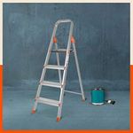 Bathla Advance Carbon - 4 Step Foldable Aluminium Ladder with Scratch Resistant Smart Platform and Sure-Hinge Technology (Orange)