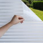 Mangobox Privacy Window Film, Non Adhesive White Strips Vinyl Glass Film,Faux Shutter Blinds Looking Static Cling Glass Covering for Home Office Security Protection UV Blocking(35.4X78.7 inches)