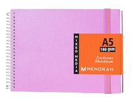 MENORAH - A5 - Artist Sketchbook - 180 GSM- Spiral Bound, Sketch Book - 100 Pages/50 Sheets (Size 21.0 cm x 14.8 cm) - Solid Metal Spiral - Drawing Book - Landscape(Lavender)