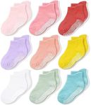 Cozyway Toddler Girl Socks With Grippers Non Slip Ankle Grip Socks for Girls Soft Cotton, Breathable & Stretchy 1T-3T - Cute Multi Color - Pack of 9