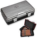 CIGARLOONG Travel Humidor 10 Capacity Double Layer Cigar Case with Front Hygrometer and Humidifier(Grey)