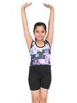 Girls Sleeveless One Piece Purple Printed Gymnastics Dance Unitard Bodysuit - 160