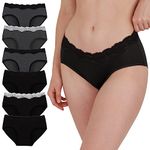 INNERSY Ladies Underwear Lace Trim Elegant Knickers Cotton Full Briefs Pack of 6 (10, Black/Grey)