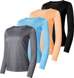 Real Essentials Womens Quick Dry Fit Tech Stretch Long Sleeve Athletic Workout Ladies T-Shirt Tee Top Running Swim Gym Active Wear Crew Exercise Just My Plus Size Yoga Exercise, Set 6, 2X, Pack of 4