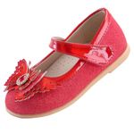 EIGHT KM Toddler Girls Dress Shoes Mary Jane Princess Wedding Ballet Flats Shoes EKM7063 Sparkly Glitter Butterfly Minerva Red UK Size 11