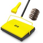 JEHONN Carpet Sweeper Manual with Horsehair, Non Electric Quite Floor Rug Roller Brush Push for Cleaning Pet Hair, Loose Debris, Lint (Yellow)