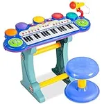 Best Choice Products 37-Key Kids Electronic Musical Instrument Piano Learning Toy Keyboard w/Multiple Sounds, Lights, Microphone, Stool - Blue