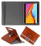 Acm Rotating Leather Flip Case Compatible with Ikall N18 10" Tablet Cover Stand Brown