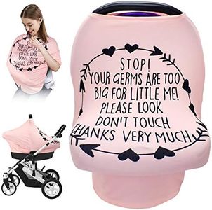 Nursing Breastfeeding Cover, Baby Car Seat Cover Infant Carseat Canopy,Versatile Stroller/High Chair/Shopping Cart/Carrier Covers, Newborn Boys Girls Shower Gift Registry Stuff-Stop No Touching Sign