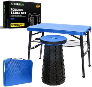 Rhino USA Portable Camping Table and Stool Set - Lightweight Foldable Camp Tables with Net for Beach Trips, Fishing, Picnic, Cooking & Much More (Blue)