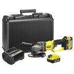 STANLEY FATMAX SCG400M2K-B1 20V 4.0Ah 100mm Cordless Brushed Grinder with 2pcs Batteries & 1pc Charger for Home, Mechanic, Tradesmen & Professional Use, 2 Year Warranty, YELLOW & BLACK